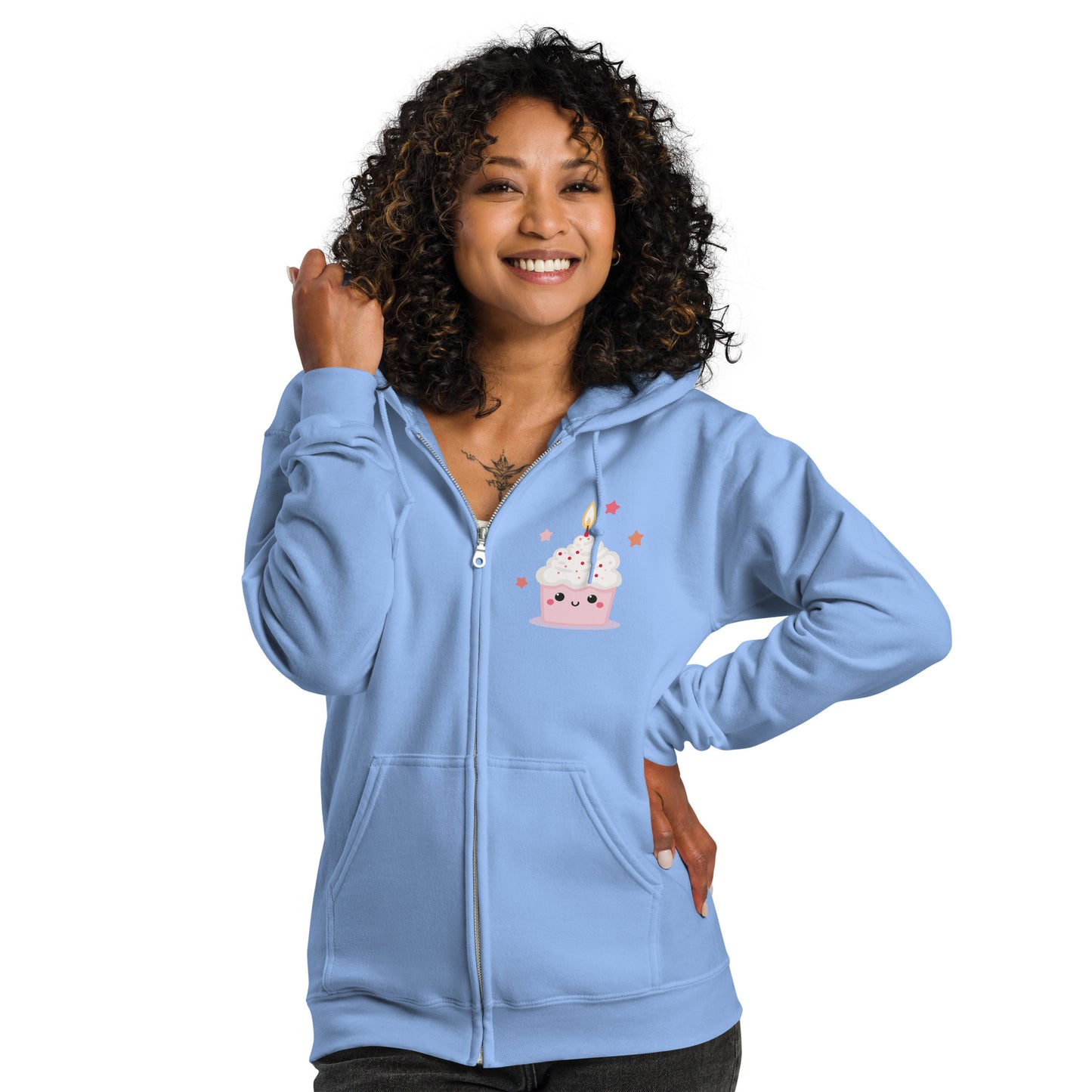 Sweat à capuche épais unisexe à fermeture éclair - Cupcake Licorne
