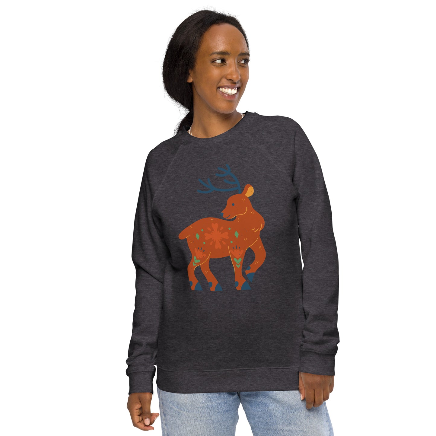 Sweatshirt écologique raglan unisexe - Cerf De Noël