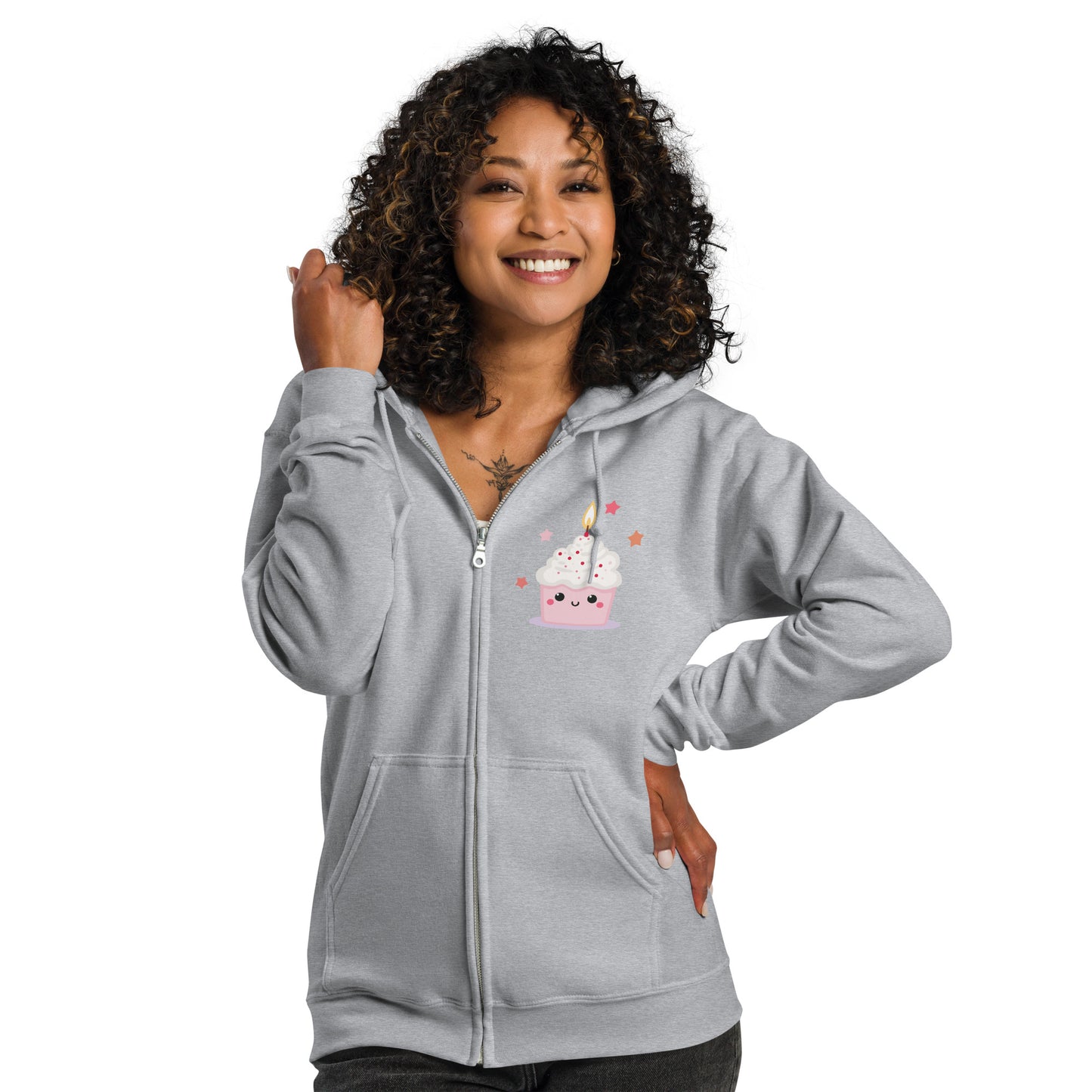 Sweat à capuche épais unisexe à fermeture éclair - Cupcake Licorne