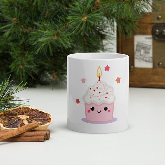 Mug Blanc Brillant - Cupcake Licorne