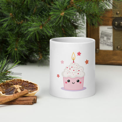 Mug Blanc Brillant - Cupcake Licorne